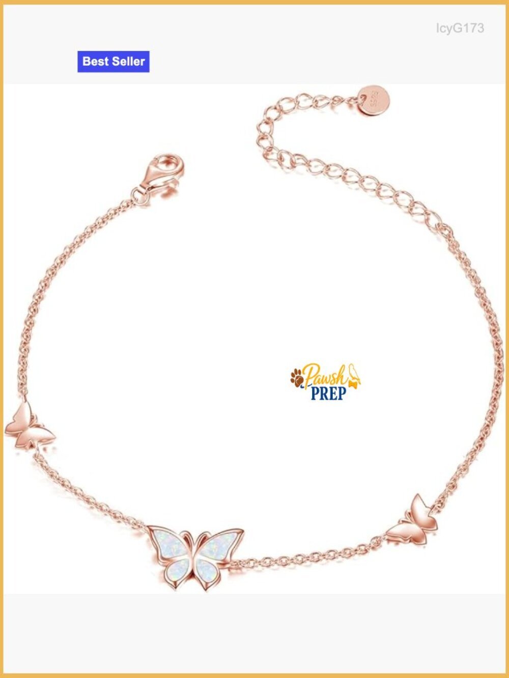 Sterling Silver Butterfly Charm Bracelet with Opal Pendant, One Size